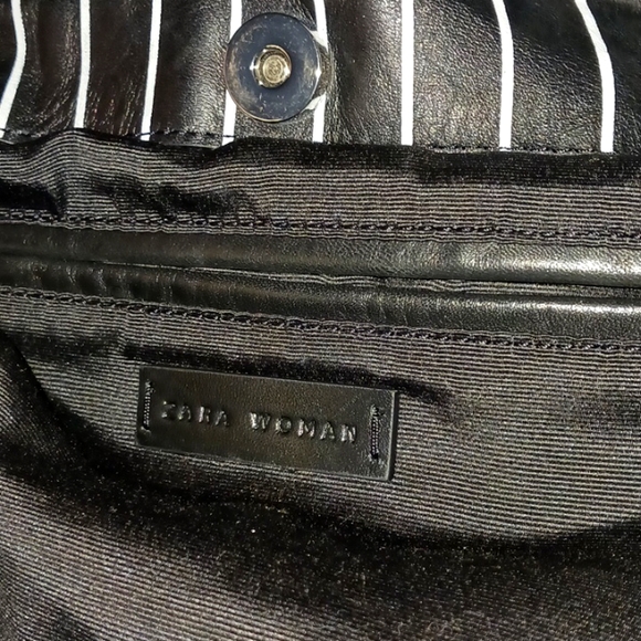 ZARA XL Pinstriped Leather Trim Shoulder Bag NEW NWOT - Picture 6 of 6